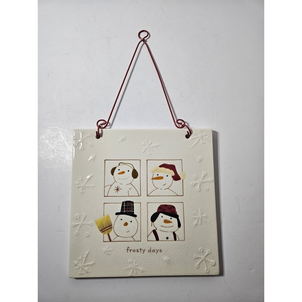 Hallmark Frosty Days Snowman Holiday Ceramic Tile Hanging Plaque Sign Christmas